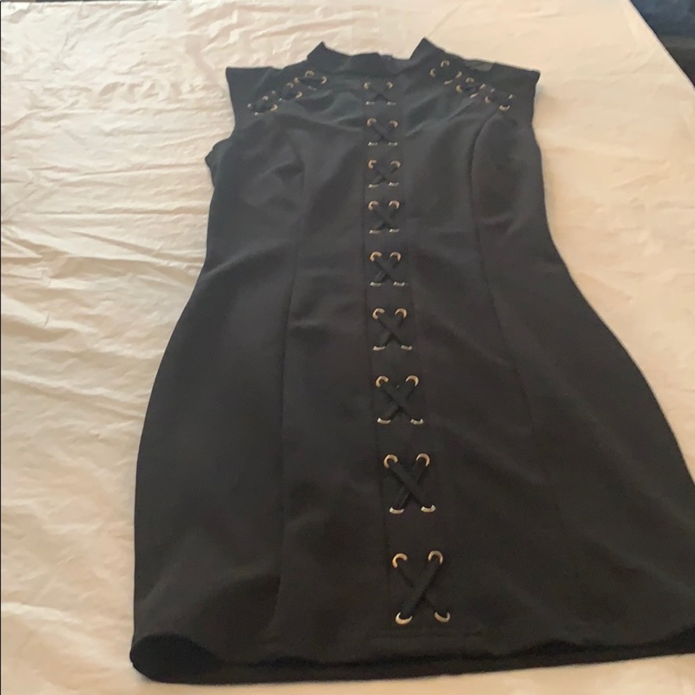 Black mesh detailed fitted dress